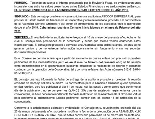 Comunicado 002 de Consejo de Administración – COOPENSIDEMA